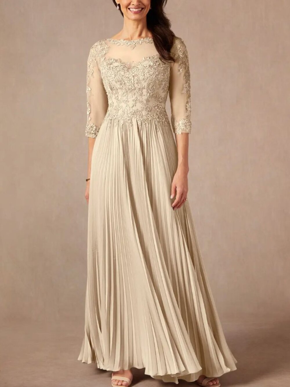 NWT Azazie Corinne  Champagne A-Line Sequins Chiffon Dress Size 22